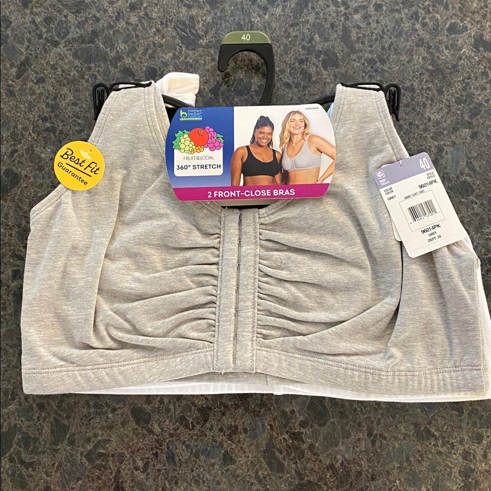Fruit of the Loom White and Gray Front-Close Bra 2 pack